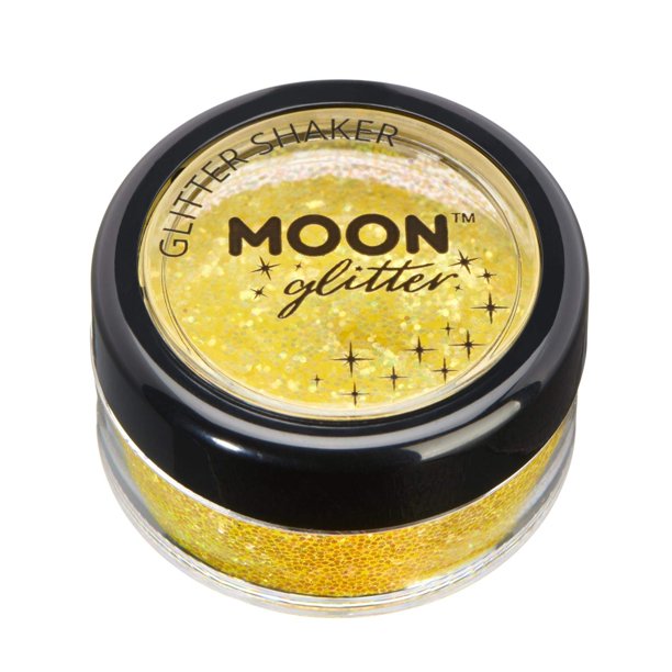 Agitadores de purpurina holográfica de Moon Glitter - Brillo cosmético para rostro, cuerpo, uñas, cabello y labios - 0,17 oz - Amarillo