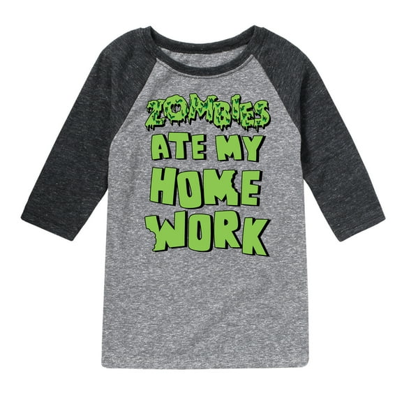 Instant Message - Zombies Ate My Homework - Toddler & Youth Raglan Graphic T-Shirt