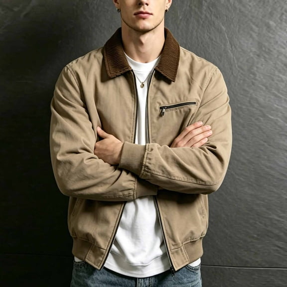 Men's Workwear Jacket with Pockets Lapel Collar Casual