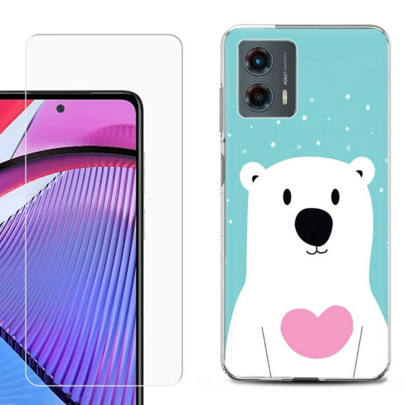 OneToughShield ® Compatible with Motorola Moto G 5G 2023, Shockproof Phone Case, with Tempered Glass Screen Protector - Pola Bear