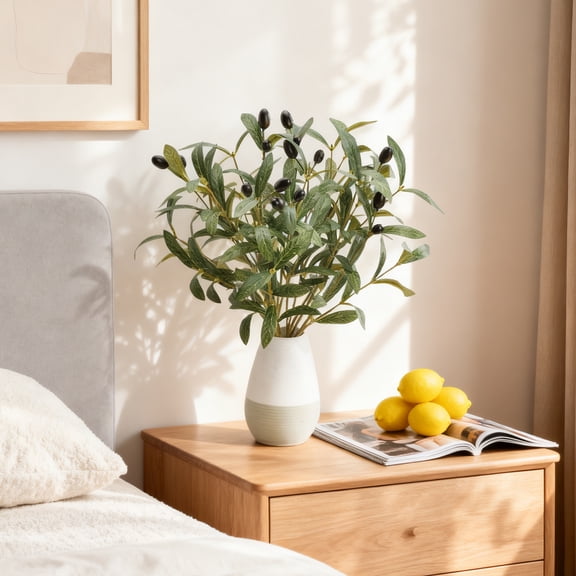 Guvpev 17.7" Artificial Olive Branches 3-Pack, Faux Greenery Stems with Black Olives & Silk Leaves, Modern Farmhouse Kitchen Decor, Lifelike Silk Plant for Vase Filler & Home Decor