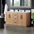 thumbnail image 2 of Cicero 60" Wood Vanity in Light Brown with White Composite Stone Top no Mirror, 2 of 12