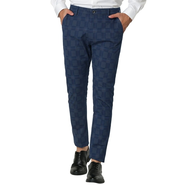 Lars Amadeus Men's Plaid Dress Pants Slim Fit Flat Front Business Check  Trousers 