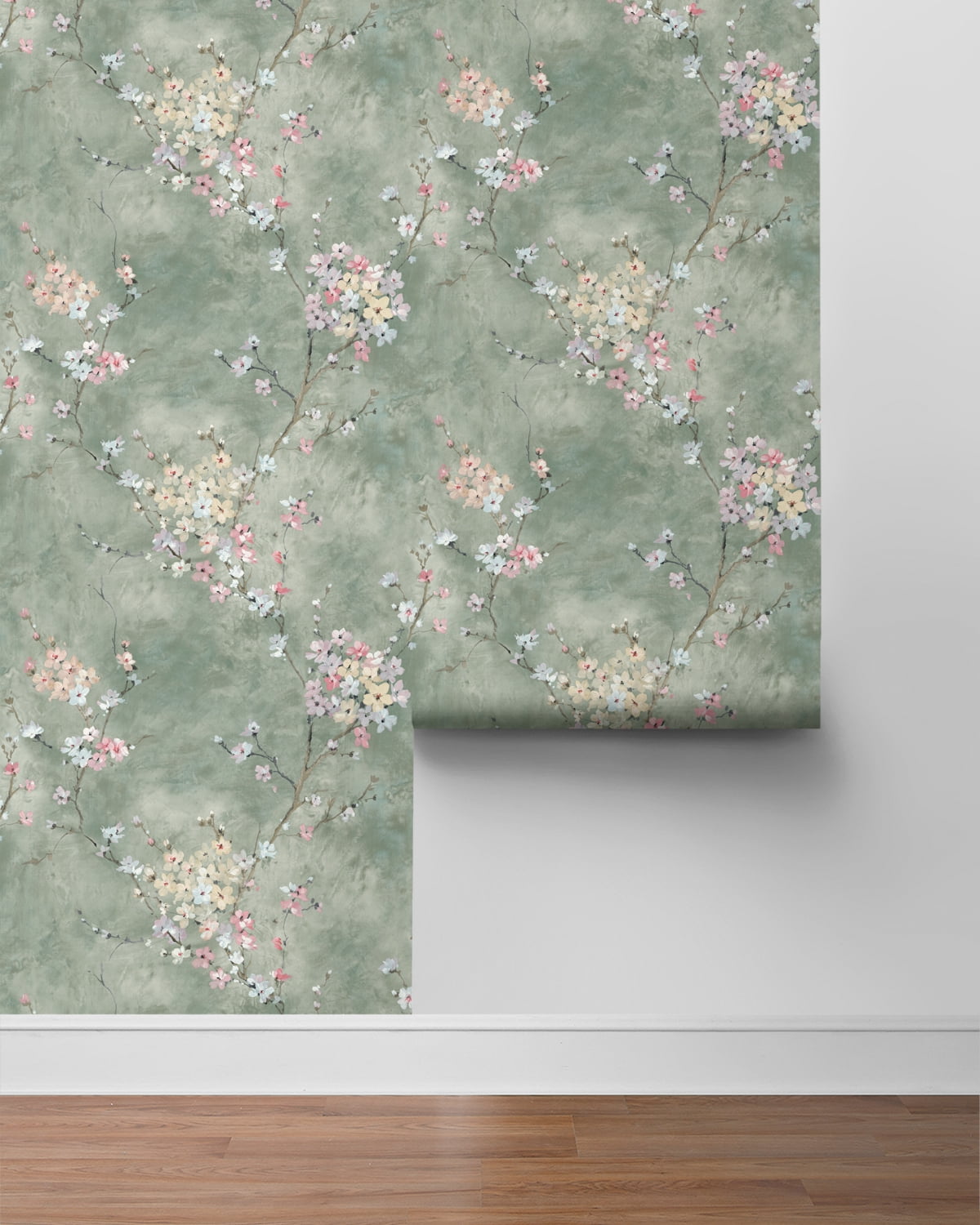 Harry & Grace Green Smoke Floral Blossom Peel and Stick Wallpaper - 27 in. W. x 18 ft. L. Roll