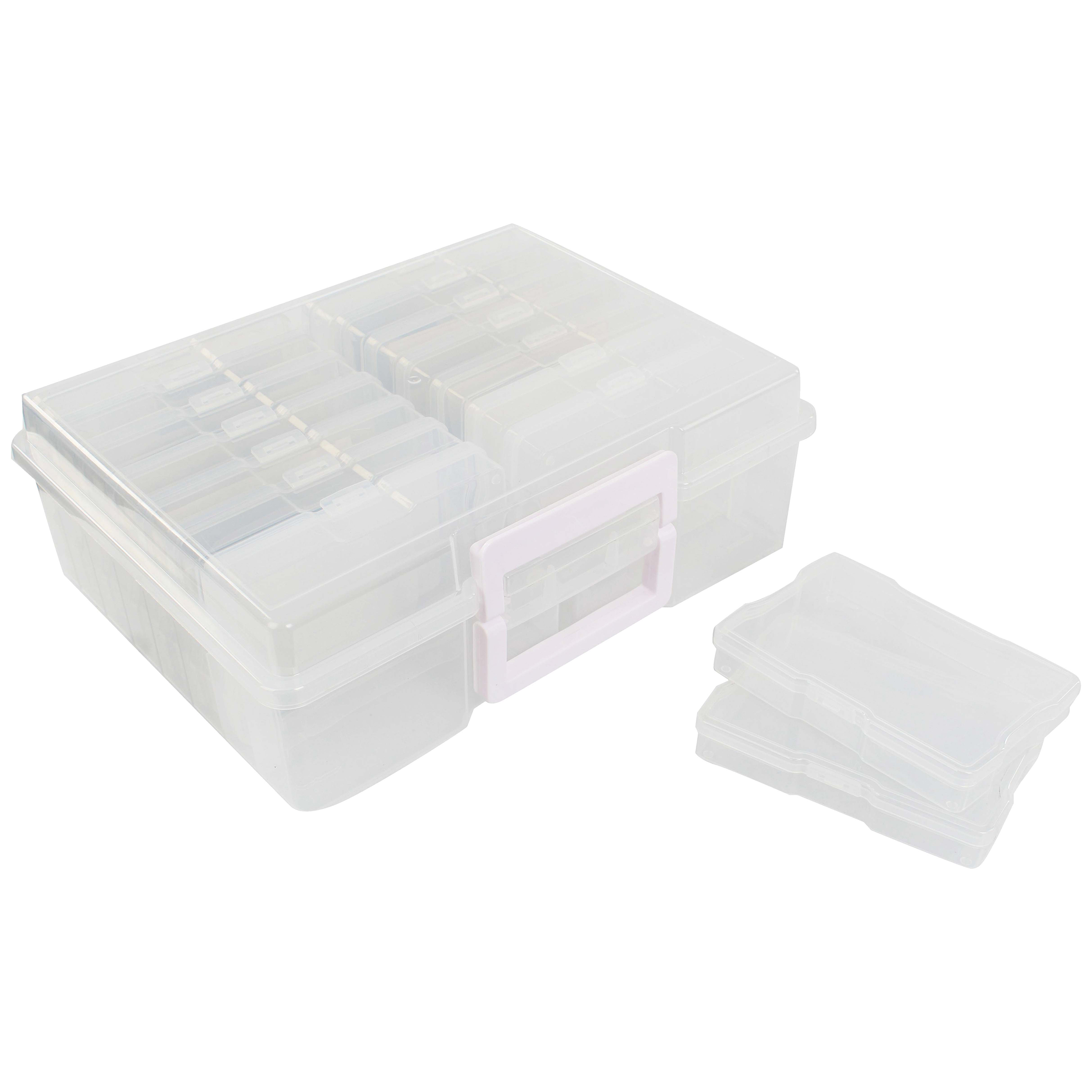 Jigitz 4x6 Photo Storage Box with Carrier Clear Compartment Photo Organizer