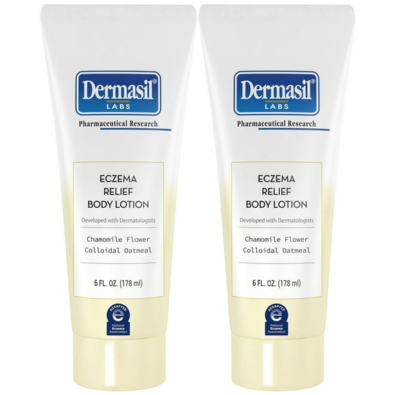 Dermasil Eczema Relief Body Lotion 2-Pack, Fragrance-Free Moisturizer with Colloidal Oatmeal & Chamomile, 6 Oz Ea