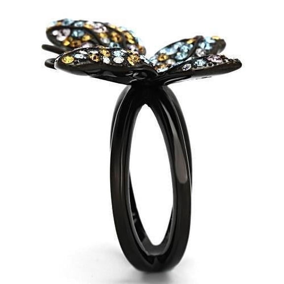 IP Black(Ion Plating) Stainless Steel Ring with Top Grade Crystal in Multi Color for Women Style TK1004