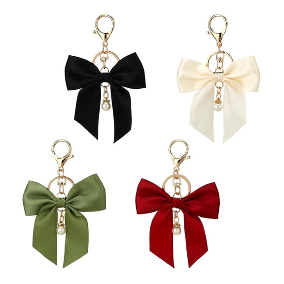 Januofit 4 Pack Purse Charms Bow Keychain for Handbag, Cute Car Key Chain, Black Red White Green Bowknot Key Ring, Bag Charm Pendant for Girls