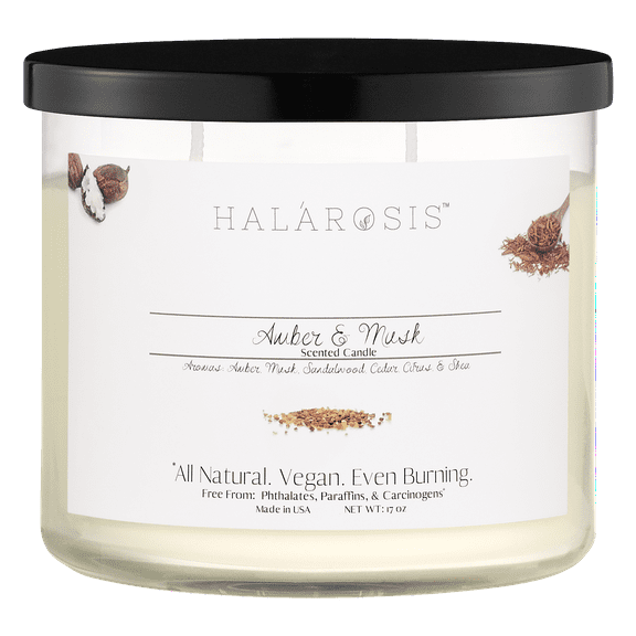 Halarosis, 17 oz, Soy Candle, Amber & Musk, Container Candle