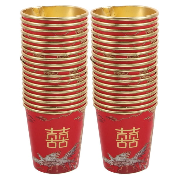 50 vasos de papel desechables para bodas, ideales para bebidas calientes. Vasos gruesos estilo chino para té o agua, perfectos para fiestas de compromiso y banquetes.