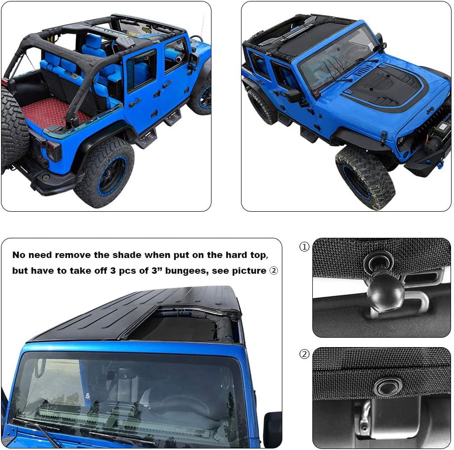 Shadeidea Jeep Wrangler Sunshade JK Unlimited (2007-2018) 2 Door and 4 Door Front-Blue Mesh Screen Sunshade SAHARA RUBICON SPORT S Top Cover UV Blocker with Grab Bag-10 Years Warranty