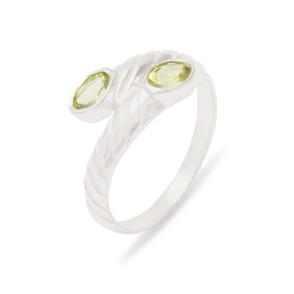 LBG British Made 14k White Gold Natural Peridot Womens Band Ring - 33 size options - 4 - 33 size options - Sizes 4 to 12 Available