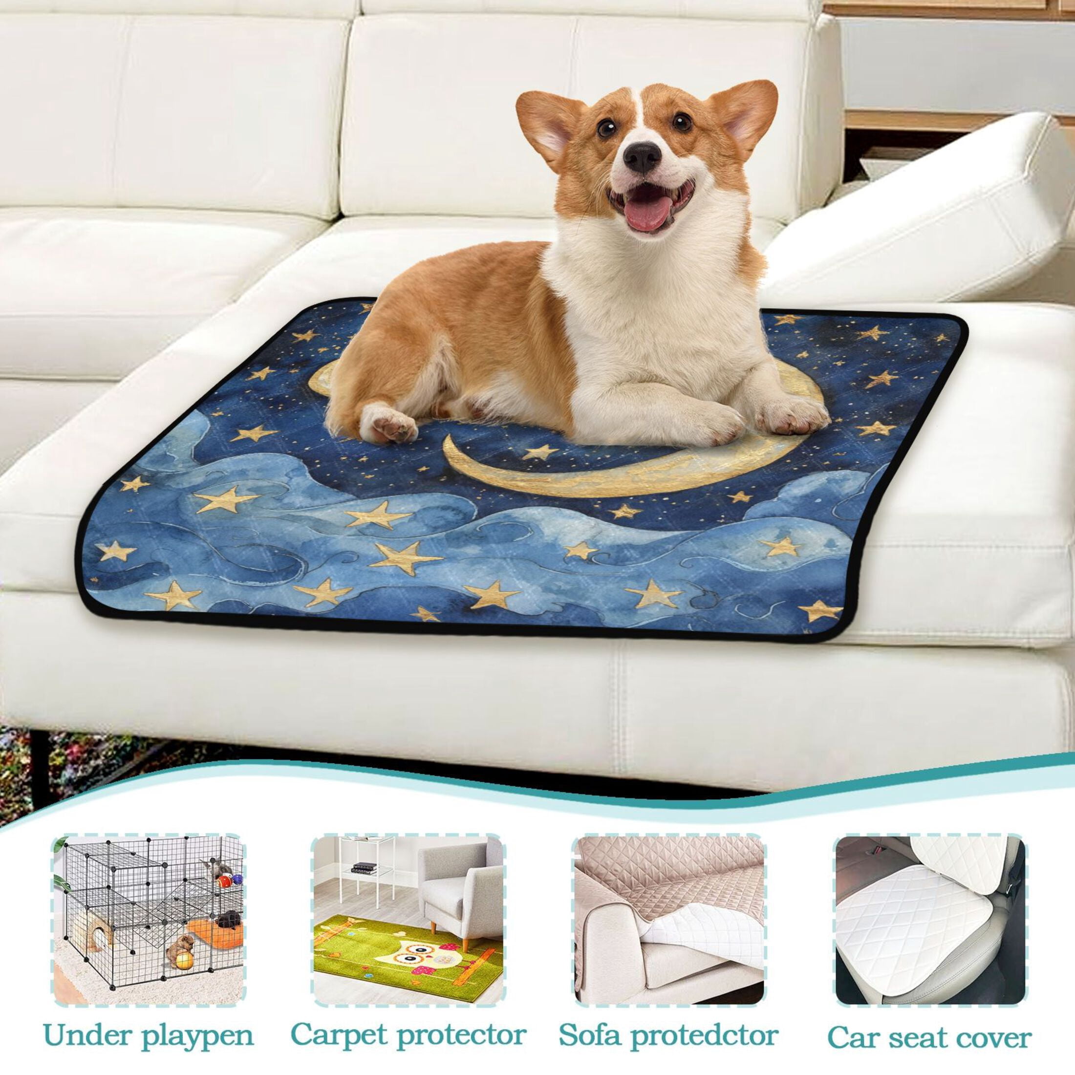 Qxltty Cloudy Sea Night Sky Cat litter Pads Pet Set of 3 Diaper Mats Center Anti-leakage Layer Absorbent Soft and Comfortable