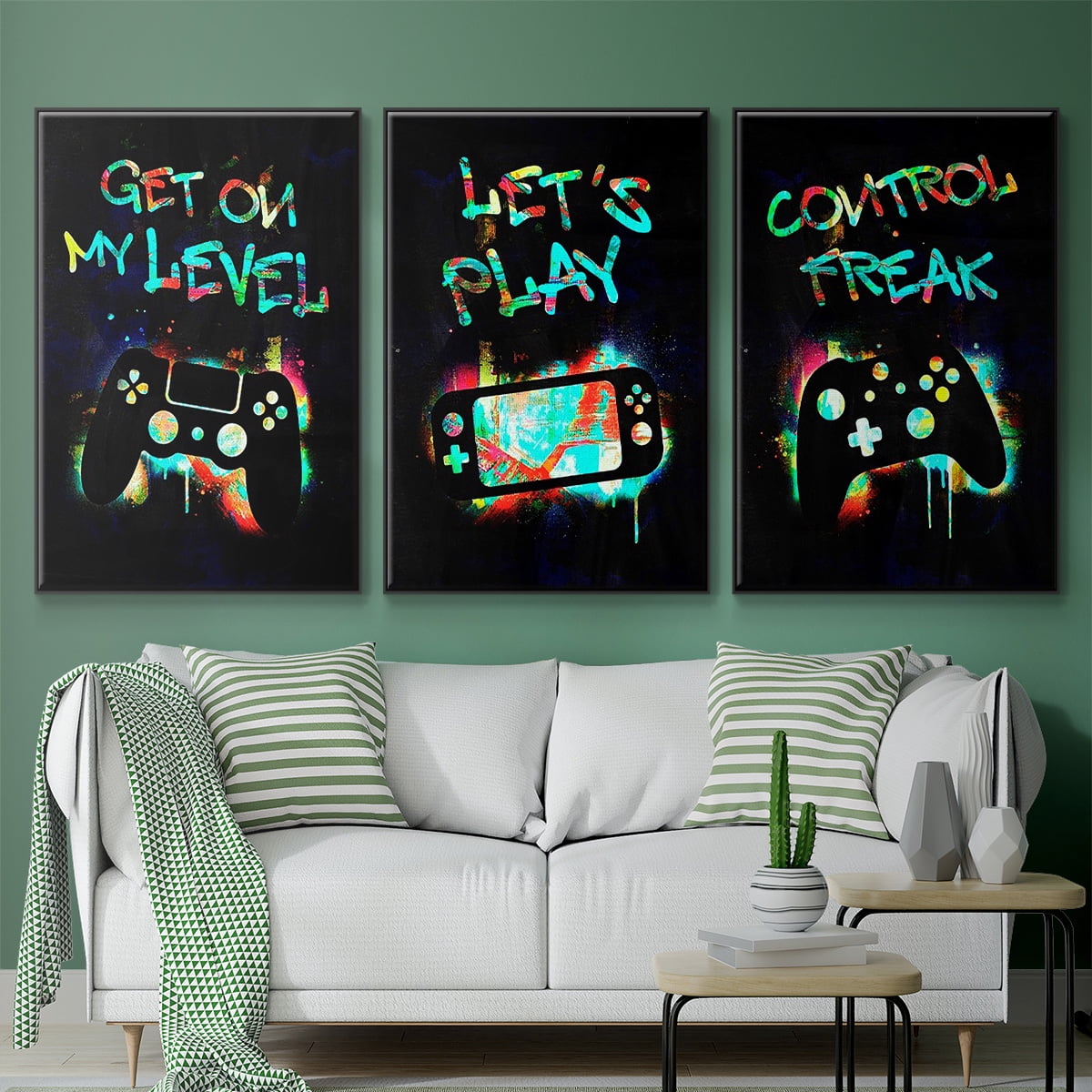 Gamer Tag I - Framed Premium Gallery Wrapped Canvas L Frame 3 Piece Set - Ready to Hang