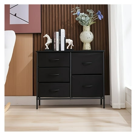 Sunjai 32" Wide Wood-Topped Storage Cabinet with Five Fabric Drawers
