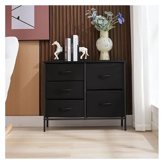 Sunjai 32" Wide Wood-Topped Storage Cabinet with Five Fabric Drawers