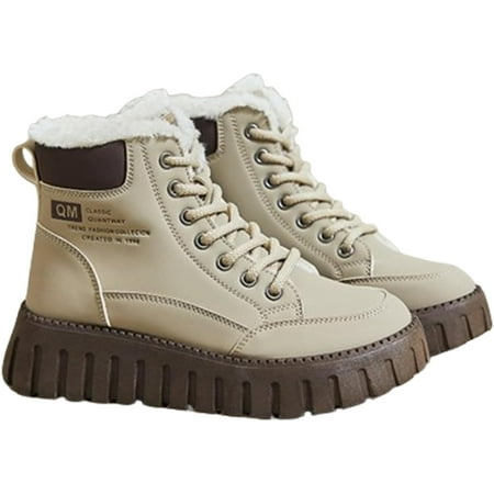 Outdoor Winter Snow Boots For Women - Womens Work Hiking Ankle Boots Leather High Top Shoes With Fleece For Warmth