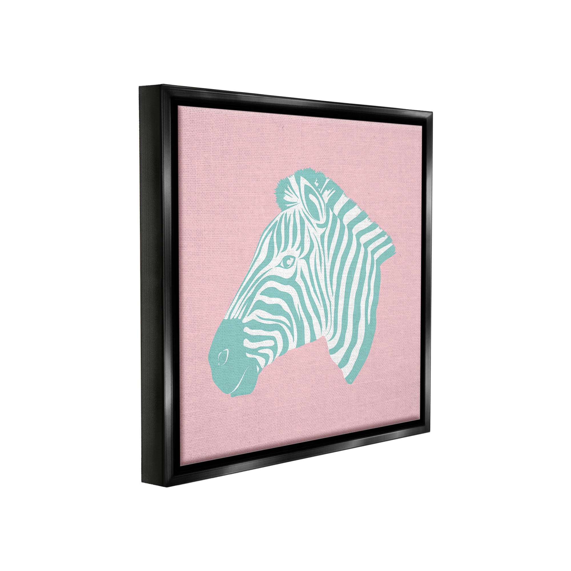 Stupell Industries Pink & Blue Zebra Animals & Insects Painting Black Floater Framed Canvas Art Print Wall Art, 25 x 25