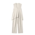 thumbnail image 2 of Bosfbaoi Two Piece Sets for Women Linen Blend Modern Fit Outfit Set Deep V-Neck Cap Sleeve Tops Wide Leg Pants Matching Sets Women Clothing, 2 of 7