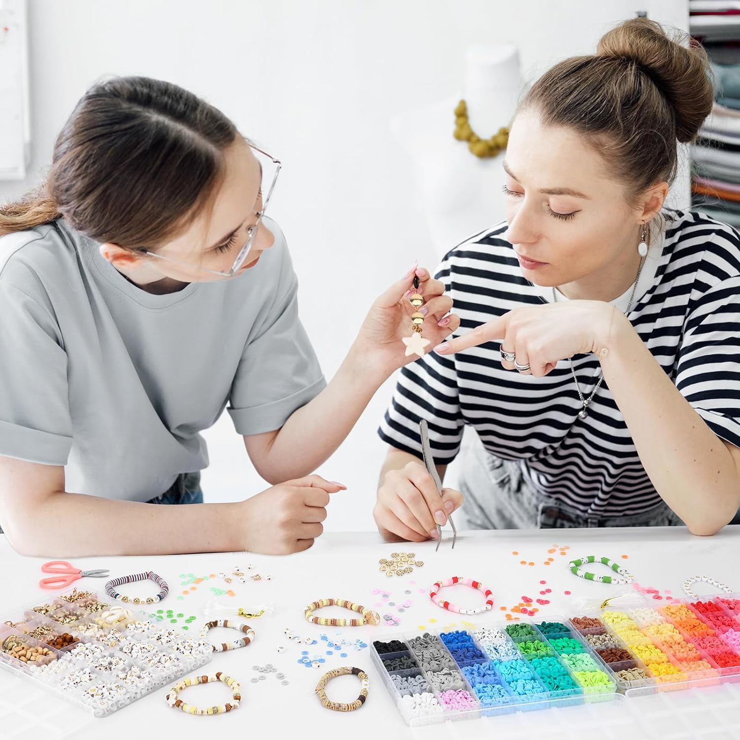 Jiaroutk 19500PCS 144 Colors Clay Beads for Bracelets Making Kit (6mm), Polymer Heishi Beads with Charms Gifts for Teen Girls Crafts for Girls Ages 8-12(Multicolor)