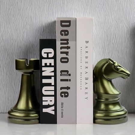 Decorative Bookends Chess Bookends, Aeneous Heavy Book Ends Stopper, Modern Book Ends for Shelves Office Home Desk Bookrack, 7"(L) x4(W) x7(H), 1Pair/2Piece