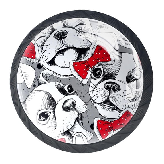 4 Pcs French Bulldog Bow Knobs for Kitchen Cabinet Cupboard Dresser Bookcase Drawer Pulls Handles Round Home Decor