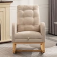 thumbnail image 4 of Modern Accent Rocking Chair with Pull-out Footrest,Nursery Glider Chair with Solid Wood Legs & Side Pocket,Upholstered Lounge Chair with High Backrest,Beige, 4 of 9