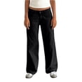 thumbnail image 6 of LWavelet Women High Waisted Wide Leg Jeans Washed Black Denim Pants Loose Fit Baggy Jeans Casual Streetwear Denim Trousers Black L, 6 of 6