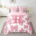 thumbnail image 2 of Castle Fairy Adults Female Men Dreamy Princess Letter Monogrammed R Twin Bedding Sets 7-Piece,Cute Bow Initial Bedding Comforter Set Microfiber,Cartoon Pink Bowtie Breathable Sheet Sets, 2 of 8
