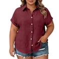 thumbnail image 2 of Aboser Women's Button Down Shirts Plus Size Cotton Linen Blouse Going Out Tops Summer Casual Short Sleeve T Shirt Solid Color Collared Blouses, 2 of 8