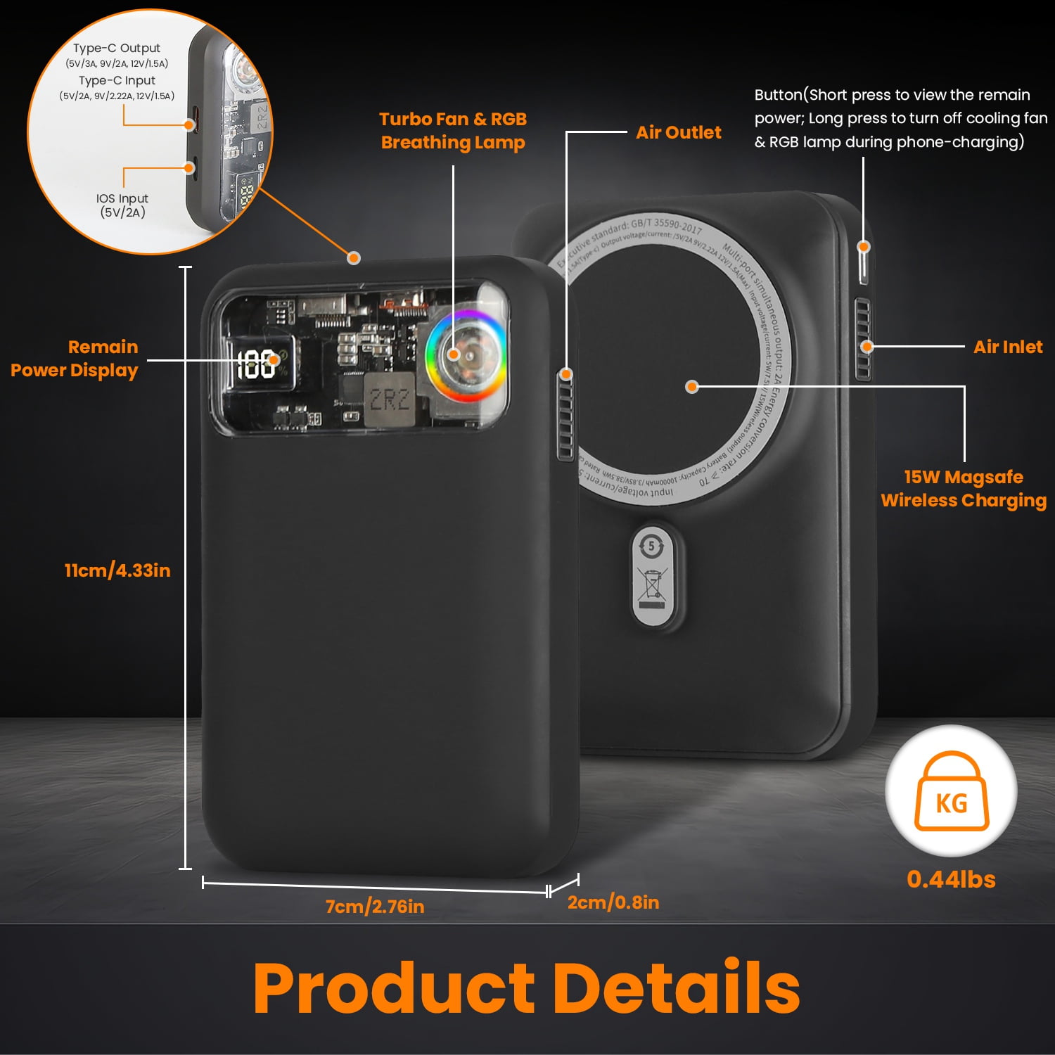 iMounTEK 10000mAh Magsafe Wireless Power Bank 18W Magnetic Portable Charger Fit for IOS Phone 15/14/13/12 Series