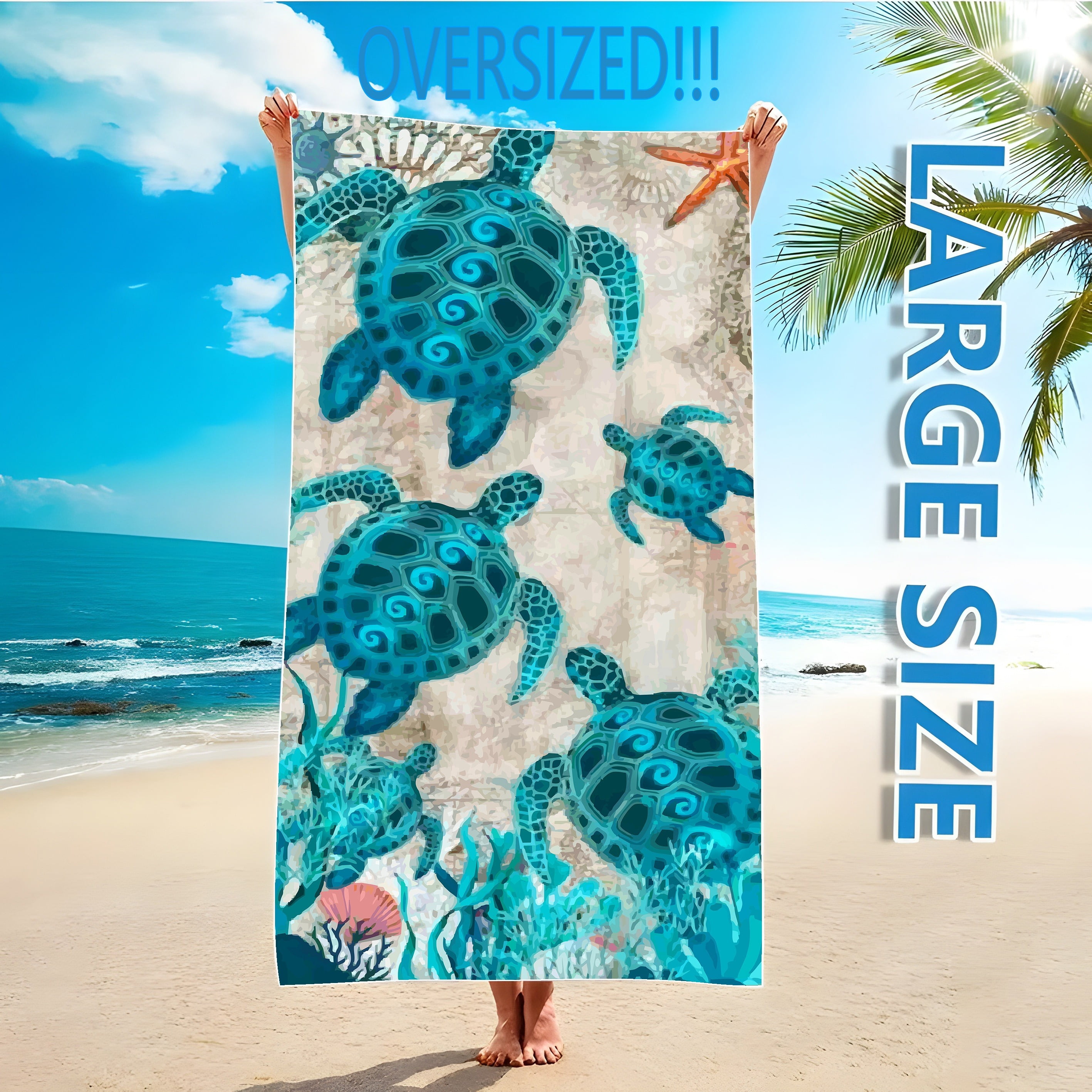 Sand-proof Towels Blue Sea Turtle Oversized Beach Towel For Women - Lightweight, Quick Dry, Super Absorbent