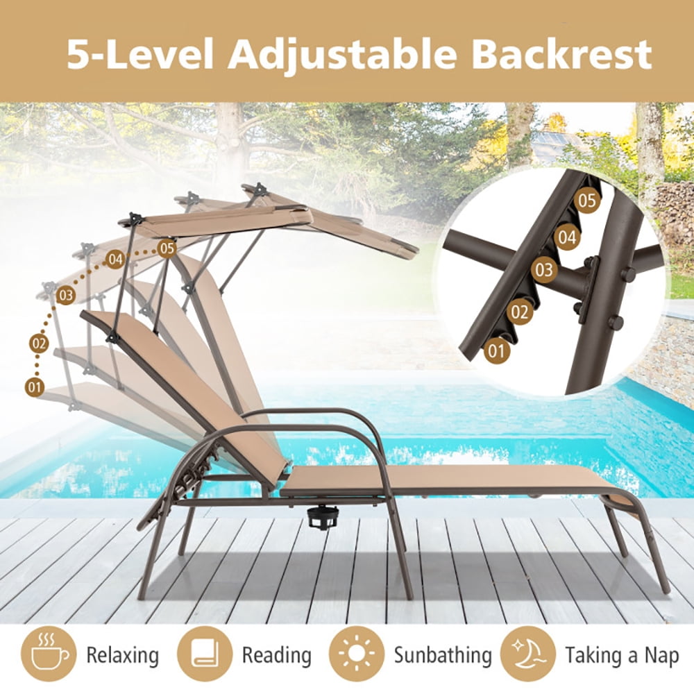 Aimee Lii Patio Heavy-Duty 5-Level Adjustable Chaise Lounge Chair, Patio Loungers, Brown Aimee Lii Patio Heavy-Duty 5-Level Adjustable Chaise Lounge Chair, Patio Loungers, Brown