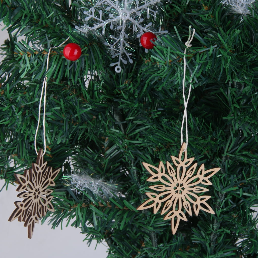 10 x SNOWFLAKE n4-10cm plain UNPAINTED WOODEN CHRISTMAS TREE HANGING GIFT TAG 