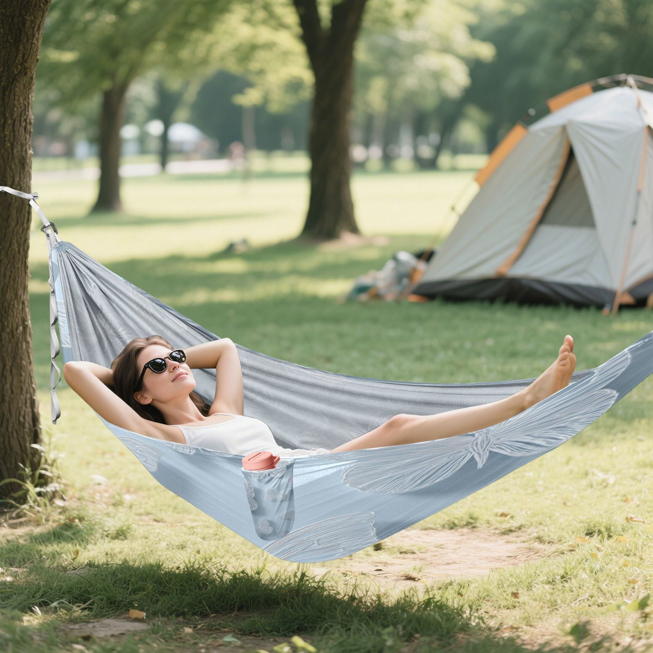 Hammock Camping Hammock Nylon Portable Hammock Travel Camping Hammock Hand Drawn White Butterfly