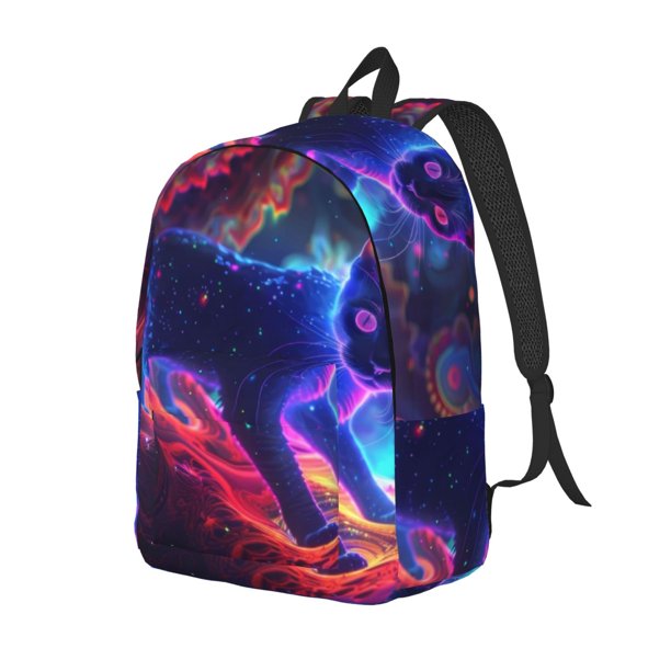 Easygdp Cosmic Cat Psychedelic Journey Mochila de Lona Resistente para Laptop, Compatible con Laptops de 15 a 17 pulgadas, Ideal para Escuela, Trabajo y Viajes-Small