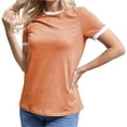 thumbnail image 2 of Langwyqu Womens Summer Casual Short Sleeve T Shirts Basic Color Block Tee, 2 of 5