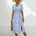thumbnail image 4 of Women Fashion Casual Summer Short Sleeve V-Neck Print Mid-calf Dress, 4 of 8