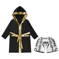 thumbnail image 3 of Miaeowve Kids Boys Boxing Outfit Metallic Satin Robe Long Sleeve Hooded Grown Cloak with Belt and B2 16, 3 of 5