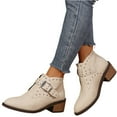 thumbnail image 2 of Onlyshoes Women's Studded Ankle Boots Leather Multiple Buckle Chunky Heel Booties Almond Toe Punk Boot, Gifts for Women Mother Girlfriend, 2 of 8