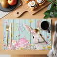 thumbnail image 2 of Turquoise Easter Placemats Set of 12 Spring Easter Bunny Eggs Floral Wooden Place Mats Indoor Wipeable Table Mats Washable Cloth Dining Table Placemats for Kitchen Holiday Party Home Decor 13x19 Inch, 2 of 9
