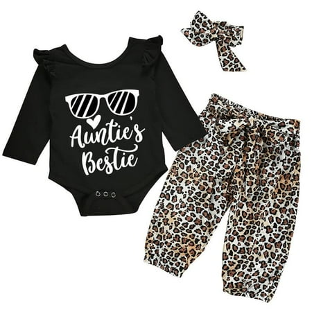 

Newborn Baby Girls 3-Piece Set Sleeve Long Clothes Bodysuit+Pants+Headband Summer