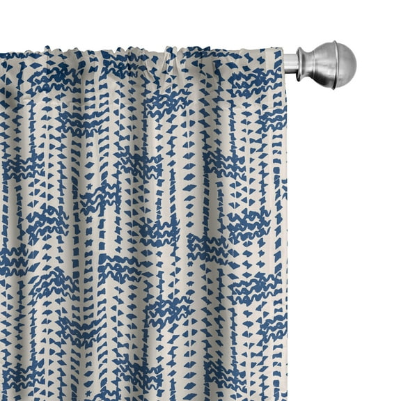 Ambesonne Ethnic Curtains, Messy Waves Triangles, Pair of 28"x63", Navy Blue and Cream