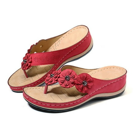 

KUNyu Sandals Round Toe Wedge Fashion Flower Wedge Round Toe Women Slippers