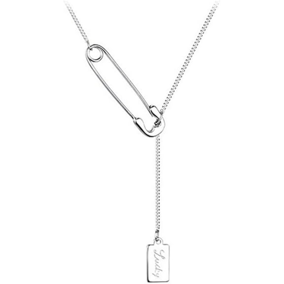 Safety Pin Necklaces S925 Sterling Silver Geometry Paperclip Pendant Necklace for Women  Dangle Tassel Chain Choker Necklace Personalized Adjustable Chain Jewelry