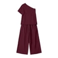 thumbnail image 6 of VBVC Women's One Shoulder 2 Piece Pants Sets , Elegant Vacation Loose Matching Outfits For Women , Ladies' Short Sleeve Suit Sets with Pockets,Wine,S-2XL, 6 of 6