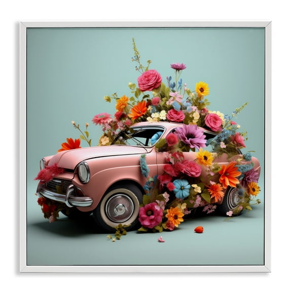 Stupell Industries Eclectic Avant Garde Car Bouquet White Framed Giclee Art, 17 x 17, by Lazar Studio
