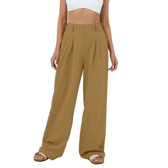 Pantalones de Traje Anchos para Mujer, Holgados, de Cintura Alta Elástica, Informales, Largos, Color Cúrcuma, Talla XL