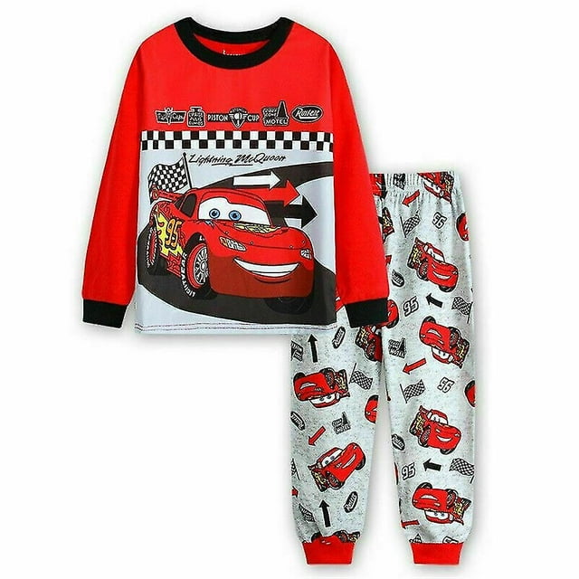 Pyjamas pour Garçons Enfants Lightning Mcqueen Imprimé Manches Longues Ensemble de Pjs Vêtements de Nuit