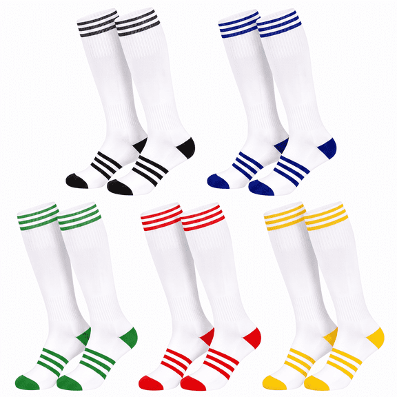 5 Pairs Knee High Soccer Socks for Men Women, Cushioned Athletic Football Socks, Breathable Moisture Wicking, Stretch Fit for Team Sports, Training and Outdoor Play